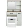 Farmhouse Makeup Vanity Desk With Mirror And Lights, 3 Lighting Modes, Vanity Set With Stool, Dressing Table With Adjustable Shelves, 2 Drawers And Side Cabinet For Bedroom - White - Image 10