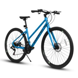 A28250 700Cx35 Road Bike With Aluminum Alloy Wheels, 21 Speed Gear System, Disc Brakes, Wide Tires, Ideal For Urban Commuting And Student Transportation​ - Black / Blue