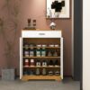 Freestanding Wooden Shoe Cabinet Organizer With Adjustable Shelves And Drawer - Natural / White - Image 10
