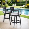 Modern Outdoor Swivel Bar Chairs, 360 Degree Rotation, Ergonomic Backrest, Armrests & Sunbrella Cushions, Weather Resistant (Set of 2) - Ember Black - Image 4