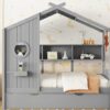 Twin Size House Bed With Trundle, Modern Design For Kids With Storage Shlef - Gray - Image 20