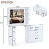 Vanity Desk With Freely Adjustable Side Cabinet, Makeup Vanity With Hollywood Lights, 5 Storage Drawers & 2-Shelves, Modern Dressing Table - White - Image 7