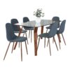 Folia Pebble - 7 Piece Mid-Century Modern Dining Set - Clear Tempered / Walnut / Blue - Image 2