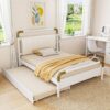Queen Size Storage Platform Bed, With 2 Big Drawers, Twin Long Size Trundle - White - Image 11