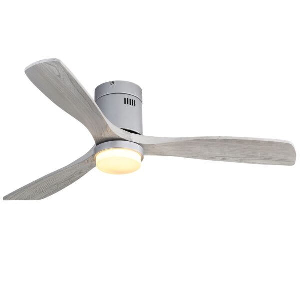 Wooden Ceiling Fan With 18W Led Light 3 Solid Wood Blades Remote Control Reversible Dc Motor For Home - Silver