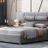 Queen Upholstered Platform Bed, 2 Outlets And USB Charging Ports On Both Sides, 2 Bedside Pillows, Storage Shelves - Gray - Image 16