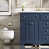 Bathroom Vanity With Resin Sink Combo, Frame Bathroom Storage Cabinet, Freestanding Vanity Set With 3 Drawers & Adjustable Shelf - Blue - Image 21