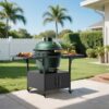 Outdoor Grill Table For Big Egg Style Bbq Metal Grill Cart With 2 Folding Panels Metal - Black - Image 8