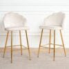 Elegant Shell Shape Off White Velvet Bar Chair Plated Metal Legs For Coffee Shops And Restaurants (Set of 2) - Gold - Image 3