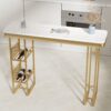 Modern Straight Bar Table With Shelves - White / Gold - Image 4