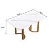 63" Modern Artificial Stone Straight Edge Metal Leg Dining Table, 6 People - White / Gold - Image 12