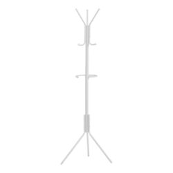 Coat Rack, Hall Tree, Free Standing, Hanging Bar, 6 Hooks, Entryway, 68"H, Contemporary & Modern - White