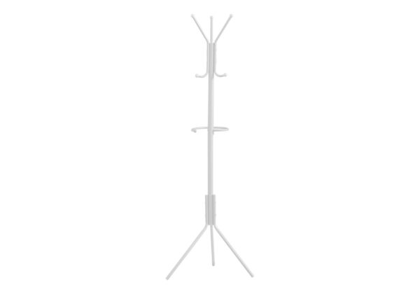 Coat Rack, Hall Tree, Free Standing, Hanging Bar, 6 Hooks, Entryway, 68"H, Contemporary & Modern - White