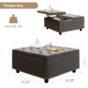 Massive Square Storage Bench, Footstool With 2 Storage Doors, Mid - Century Modern Coffee Table For Living Room, Nailhead Inlay - Dark Gray - Image 5