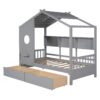 Twin Size House Bed With 2 Drawers, Kids Bed With Storage Shelf - Gray - Image 5