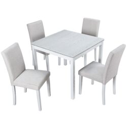 5 Piece Wooden Dining Table Set, Kitchen Table Set With 4 Upholstered Chairs, Wooden Table With Crystal Decoration And Chairs Set For Kitchen, Dining Room - White