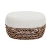 Willow - Round Upholstered Woven Patio Ottoman, Wicker Frame - Wheat Beige / Golden Brown - Image 2