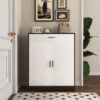 Freestanding Wooden Shoe Cabinet, 4 Tier Organizer With Drawer - White / Walnut - Image 5