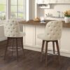Counter Stool With Swivel Seat And Tufted Back - Natural - Image 2