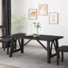 Farmhouse Style Dining Table With Wood Like Top - Matte Black - Image 4