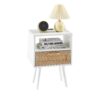 15.75" Rattan End Table With Power Outlet & USB Ports, Modern Nightstand With Drawer And Solid Wood Legs, Side Table For Living Room, Bedroom - White - Image 6