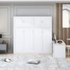 Queen Size Wall Murphy Bed With Desk And Storage Shelves And Big Cabinets - White - Image 15