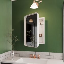 Recessed Metal Framed Medicine Cabinet With Mirror And Adjustable Shelves Wall Mirror With Storage For Bathroom - White