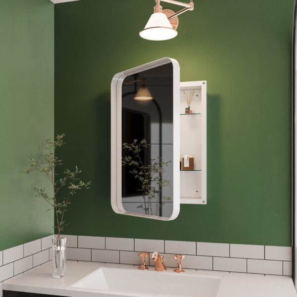Recessed Metal Framed Medicine Cabinet With Mirror And Adjustable Shelves Wall Mirror With Storage For Bathroom - White