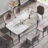 70.87" Modern Artificial Stone Pandora White Curved Black Metal Leg Dining Table - Antique White - Image 14
