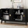 4 Door Sideboard Storage Cabinet For Living Room And Dining Room, 2 Large Cabinets With Gold Handles And Adjustable Shelf - Black - Image 26