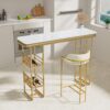 Modern Straight Bar Table With Shelves - White / Gold - Image 9