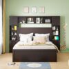 Queen Size Bed With All In One Cabinet, Shelf And Sockets, Twin Long Trundle - Espresso - Image 11