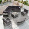 Elegant Patio Furniture Set Outdoor Daybed Rattan Sectional With Cushions And Center Table - Gray - Image 14