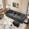 3 In 1 Pull Out Sofa Bed, Convertible Sleeper Sofa Bed, King Size Sofa Bed, Chaise Lounge, Velvet T3 Seater Sofa With Movable Ottoman, Tufted Design - Gray - Image 5
