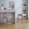 Counter Stools (Set of 2), Upholstered Counter Height Bar Stools With Solid Rubber Wood Frame, Backrest, Footrest, Armless Barstools For Home Bar, Kitchen Counter - Pebble Linen / Natural - Image 7