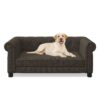 Elegant Rectangular Pet Bed For Small And Medium Dogs, Durable Elevated Dog Sofa Bed, Modern Linen Fabric - Dark Brown - Image 6