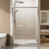 Aluminum Frame Double Sliding Soft Close Shower Door, 1 / 4" Tempered Glass And Dual 304 Stainless Steel Handles - Chrome - Image 4