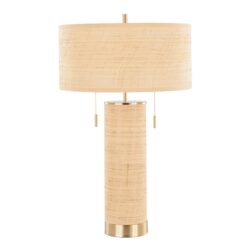 Cylinder - Rattan Contemporary Rattan Table Lamp - Royal Gold / Natural