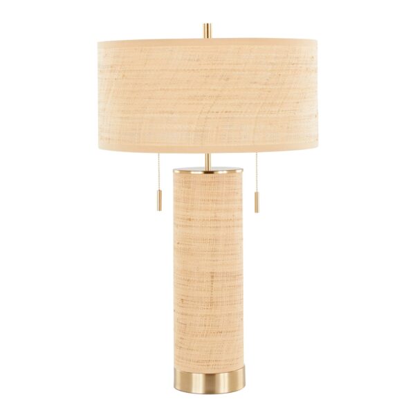 Cylinder - Rattan Contemporary Rattan Table Lamp - Royal Gold / Natural