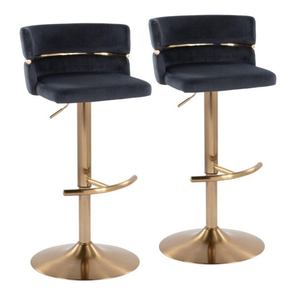 Cinch - Glam / Art Deco Adjustable Barstool With Swivel With Rounded T Footrest (Set of 2) - Gold / Black