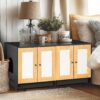 Double Litter Box Enclosure, Cat Litter Box Enclosure For 2 Cats, Hidden Litter Box Furniture With Rattan Doors - Black - Image 3