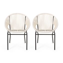 Nusa - Modern Outdoor Chair Set With Polyethylene Rattan And Iron Frame - White