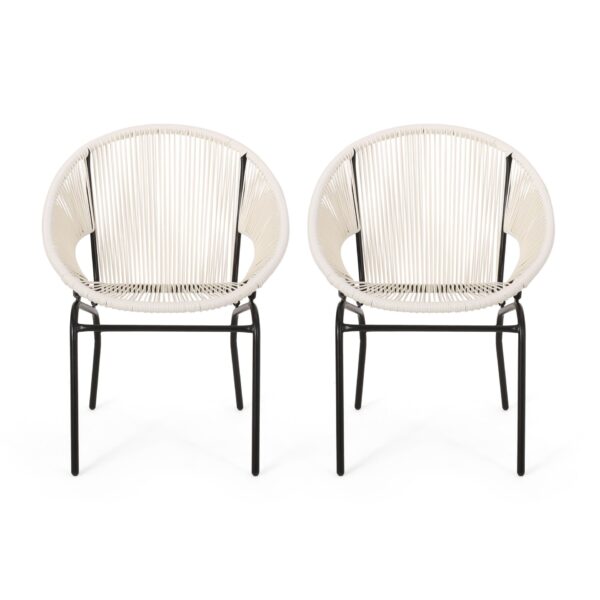 Nusa - Modern Outdoor Chair Set With Polyethylene Rattan And Iron Frame - White