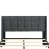 Queen Size Upholstered Platform Bed Frame With Button Tufted Linen Fabric Headboard - Dark Gray - Image 5