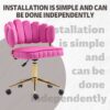Velvet Home Office Desk Chair, Modern Cute Computer Chair, Wheels Swivel Height Adjustable Task Chair - Rose Red - Image 6