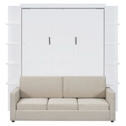Queen Size Murphy Wall Bed With Sofa, Space Saving - White