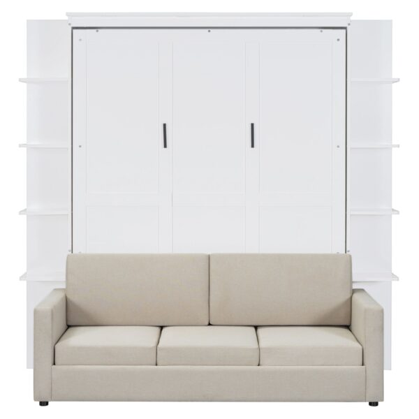 Queen Size Murphy Wall Bed With Sofa, Space Saving - White