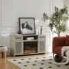 Modern Solid Wood Cabinet With Adjustable Shelves And Remote-Controlled Fireplace - Light Gray - Image 4
