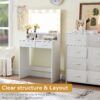 Vanity Desk With Mirror And Lights, Dressing Table With Large Drawer, 2 Level Storage Dresser & 3 Lighting Modes Adjustable Brightness, Suitable For Bedroom - White - Image 3