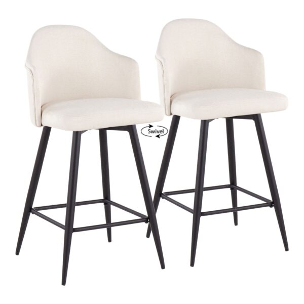 Ahoy - Contemporary Fixed Height Counter Stool With Square Footrest (Set of 2) - Black / Cream